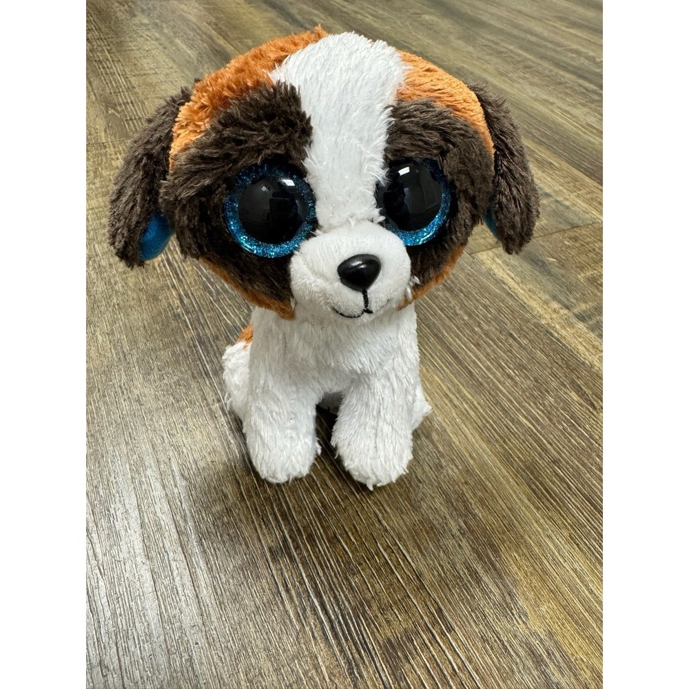 Ty Beanie Boo Plush Duke the Dog Stuffed animal Brown White Big Glitter Eyes 6in - Picture 9 of 9